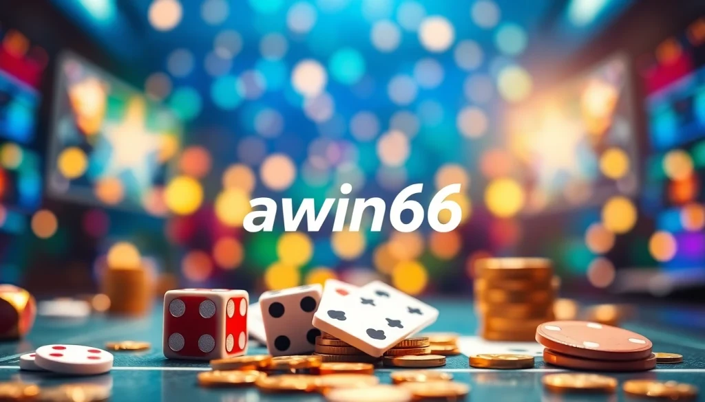 Showcase the awin66 logo on an energetic gaming interface with vibrant colors and dynamic elements.