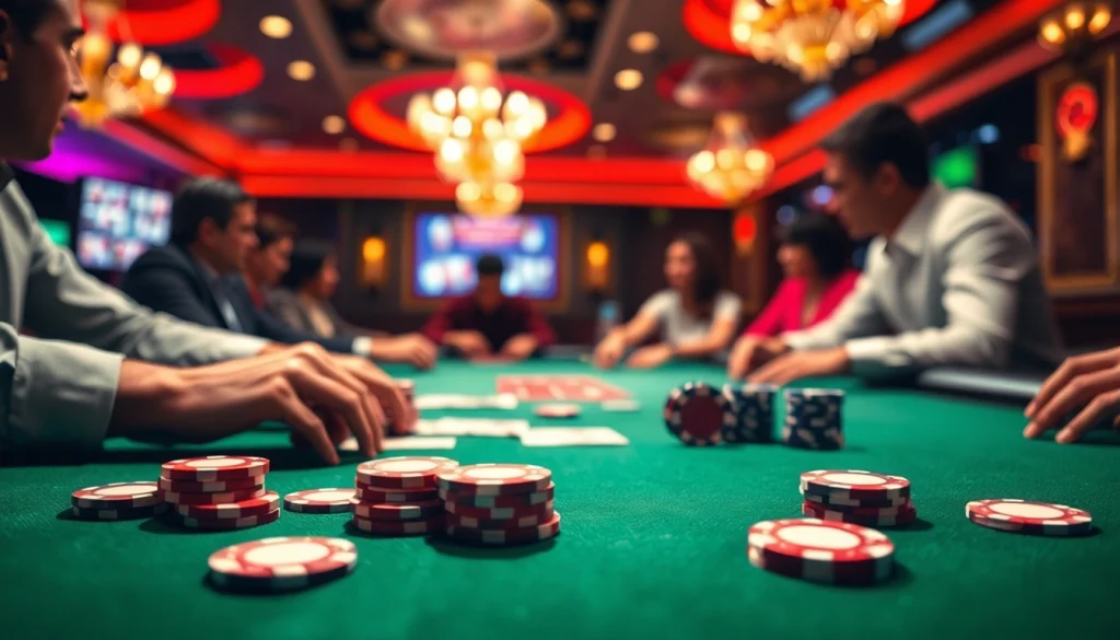 Engaging online poker game experience with players and vibrant casino setting
