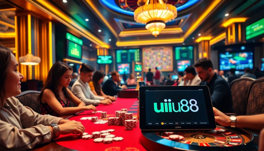 Engage in thrilling poker action at the uu88 casino with vibrant chips and cards.